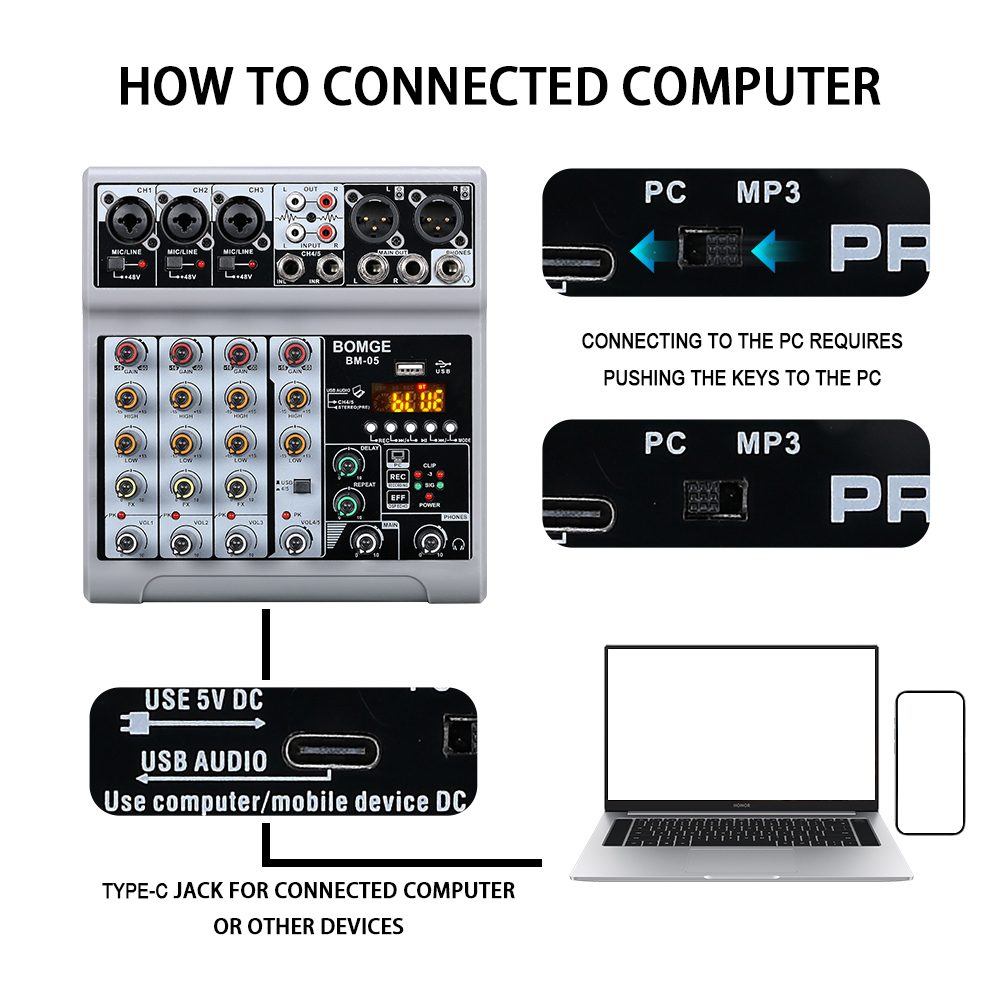 BOMGE 5 channels Audio mixer p - đánh giá và giá Usb Sound Card